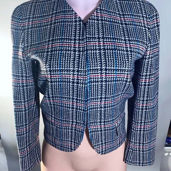 Vintage 80s French Design Cropped Tweed Blazer Jacket, ie Carolina Herrera Small - Picture 3 of 4